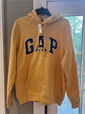 NWT GAP Men's Crewneck Hoodie in Mustard Yellow with Navy Logo
